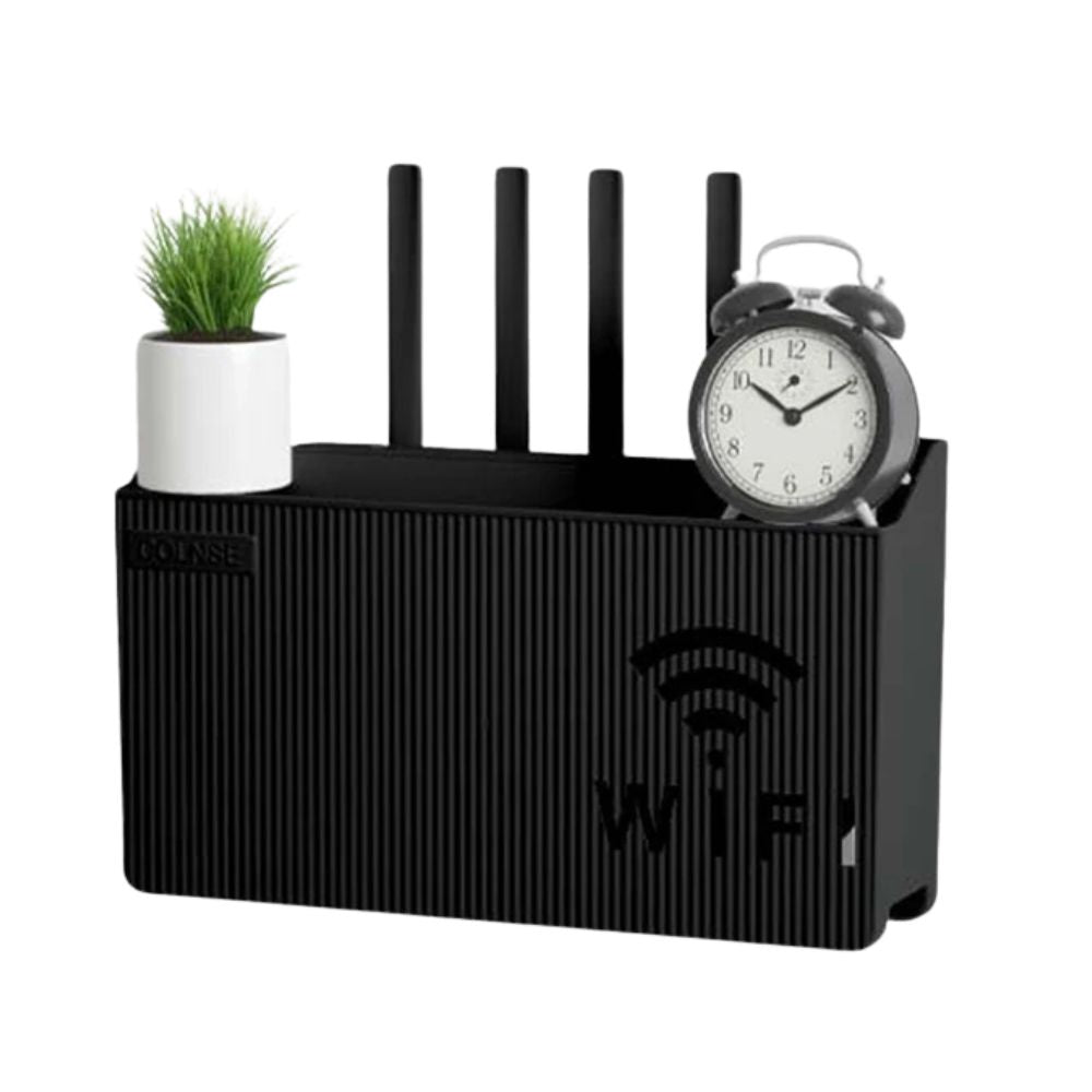 Router- und TV-Set-Top-Box-Wandhalterung | Kabelmanagement & Aufbewahrung (Schwarz)