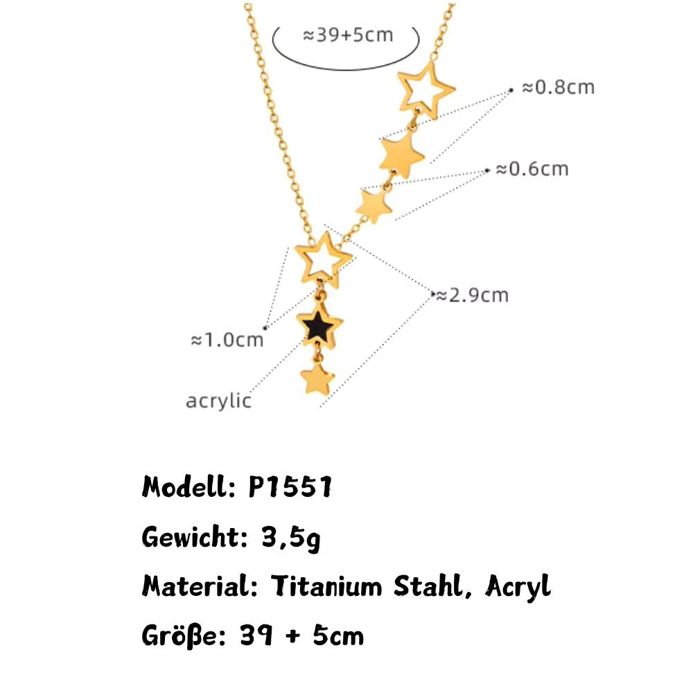 Trendy Damen Stern Anhänger Halskette | Edelstahl vergoldet, schwarzes Acryl