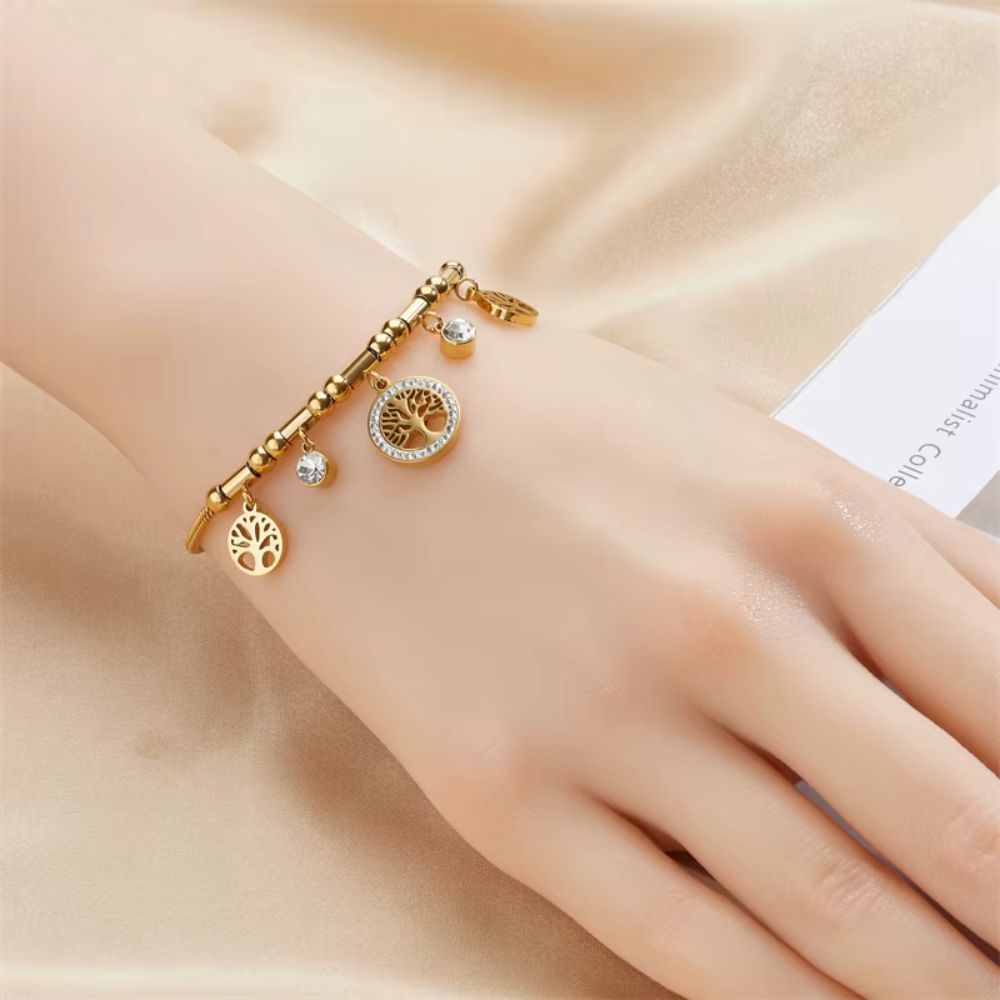 316L Edelstahl Schmuck-Geschenkset für Damen: Halskette & Armband mit Herz- und Lebensbaum-Anhänger