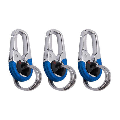 Premium Karabiner Schlüsselanhänger aus Edelstahl | Doppelring, Angler- & Autozubehör (Blau - 3 Stück)