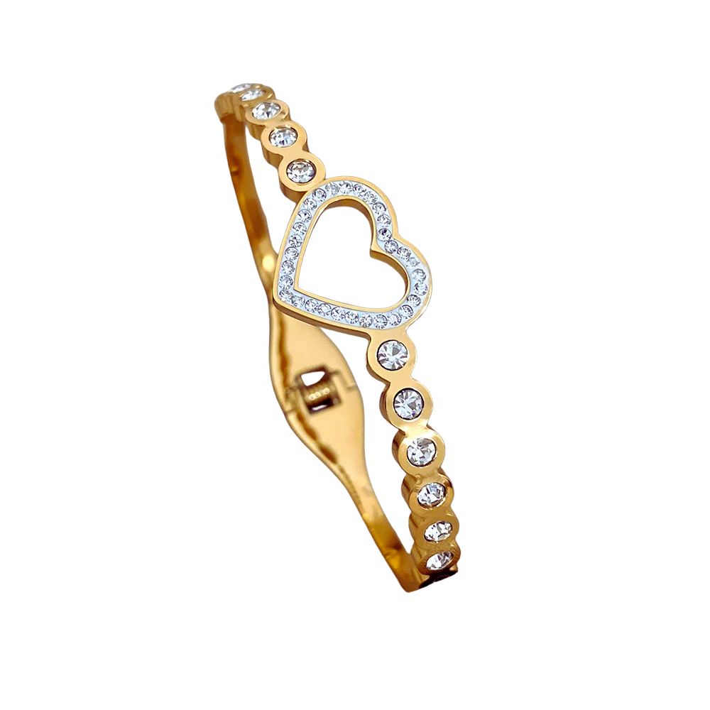 Love Bracelet | Edelstahl Goldplattiert, Herz-Charm Armband mit Glitzersteinen