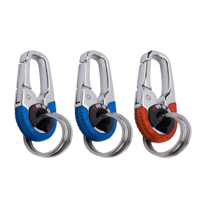 Premium Karabiner Schlüsselanhänger aus Edelstahl | Doppelring, Angler- & Autozubehör (2x Blau - 1x Orange)