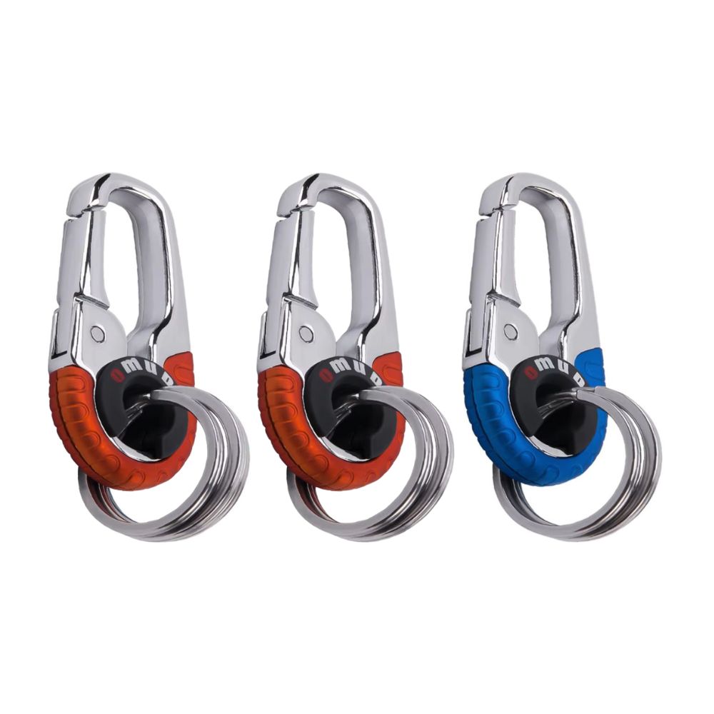 Premium Karabiner Schlüsselanhänger aus Edelstahl | Doppelring, Angler- & Autozubehör (2x Orange + 1x Blau)