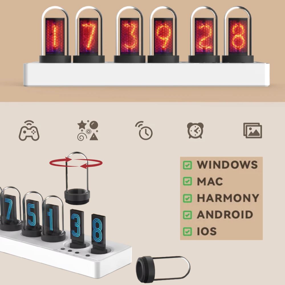 WLAN-gesteuerte IPS-Nixie-Tube Uhr mit RGB-Lichteffekt: Smart, Stylisch & Individuell