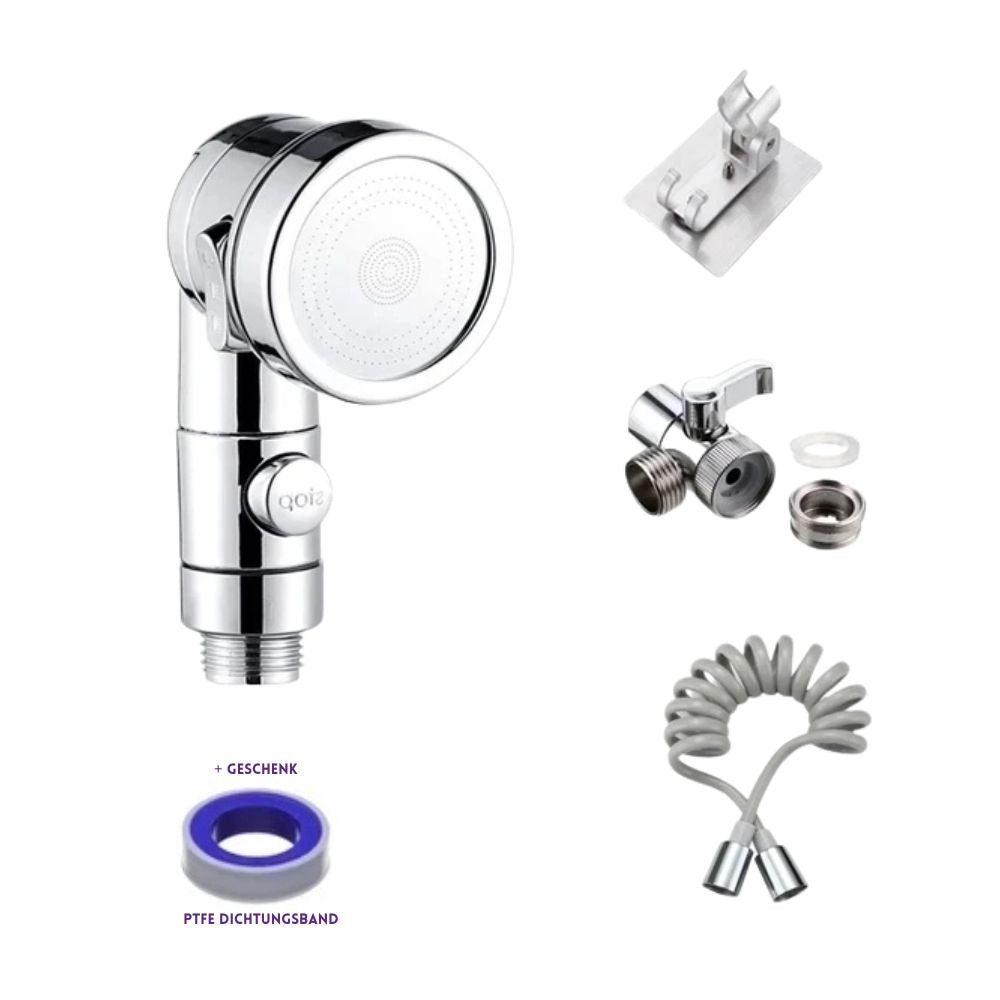 Faucet Extender-Set | Externe Duschkopf-Adapter für Waschbecken & Badarmaturen (Silber mit grauem Silikonschlauch)