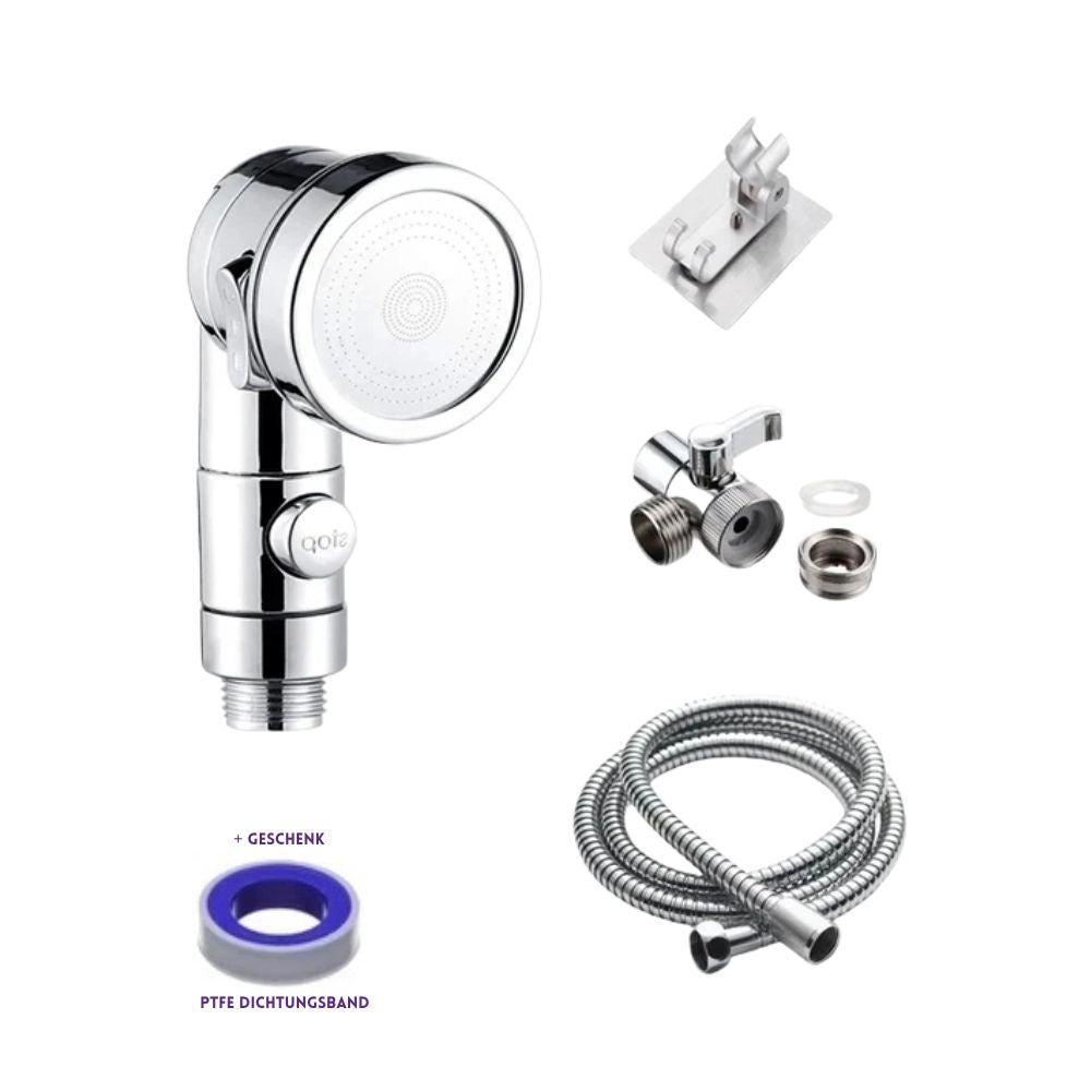 Faucet Extender-Set | Externe Duschkopf-Adapter für Waschbecken & Badarmaturen (Silber mit Stahlschlauch)