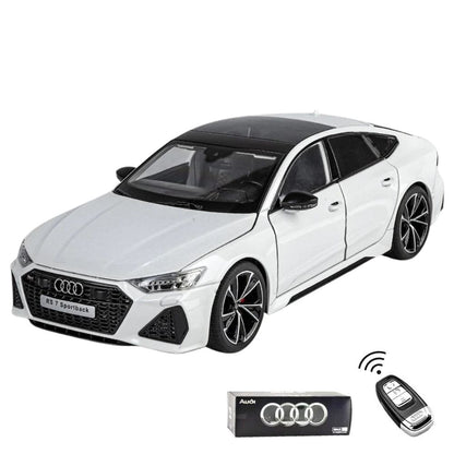 Audi RS7 Sportback Modellauto (1:18) mit Fernbedienung und Geschenkbox, Sound & Licht | Sammlerstück, Geschenk (Weiß)