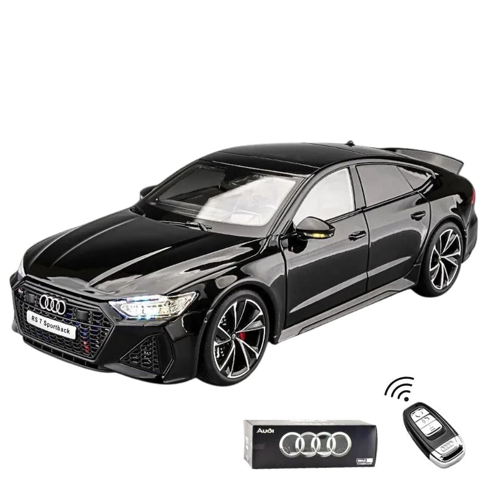 Audi RS7 Sportback Modellauto (1:18) mit Fernbedienung und Geschenkbox, Sound & Licht | Sammlerstück, Geschenk (Schwarz)