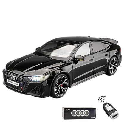Audi RS7 Sportback Modellauto (1:18) mit Fernbedienung und Geschenkbox, Sound & Licht | Sammlerstück, Geschenk (Schwarz)