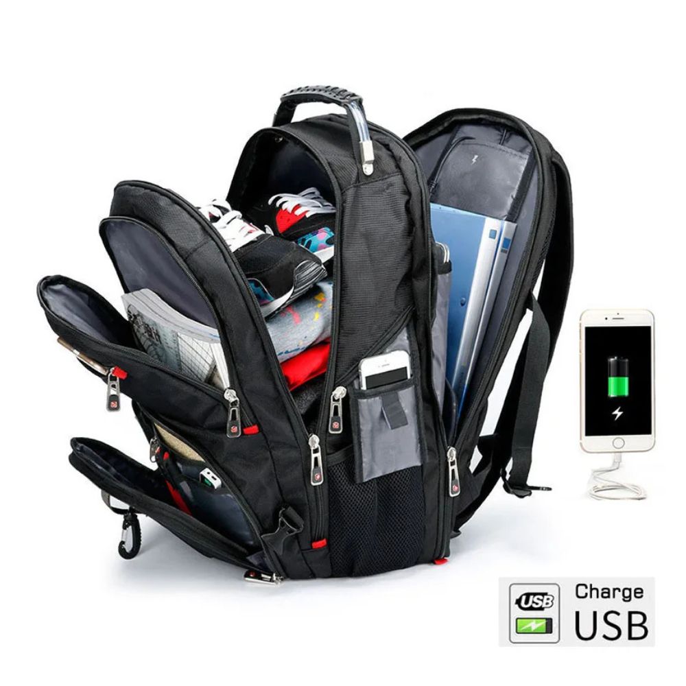 Swiss-Style 17-Zoll Multifunktionaler Reiserucksack mit USB-Anschluss, Wasserabweisend