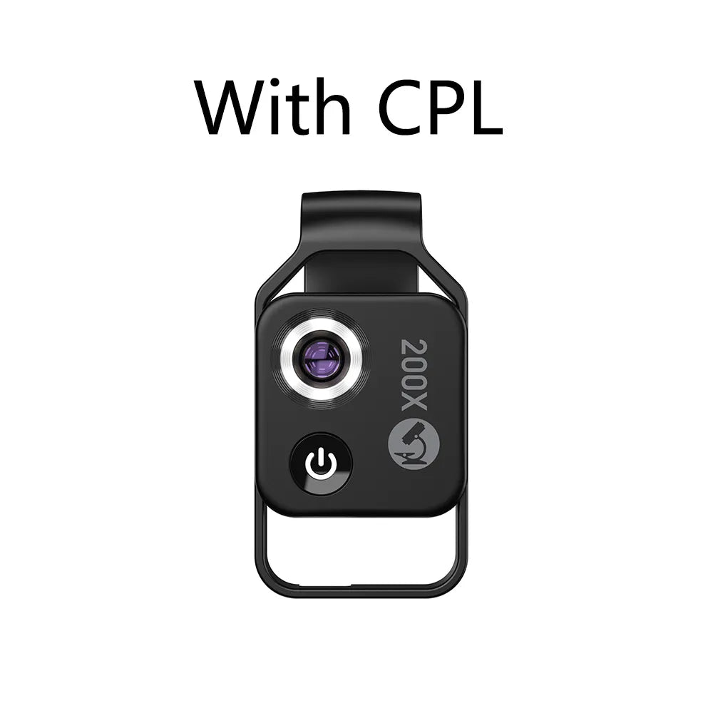 APEXEL 200x Mikroskoplinse für Smartphones mit CPL-Filter, LED-Licht | HD-Kameraobjektiv (schwarz)