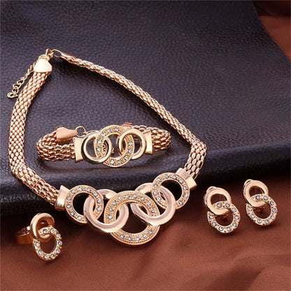 Fünf-Ringe-Schmuckset für Damen | Halskette-Ohrringe-Ring-Armband